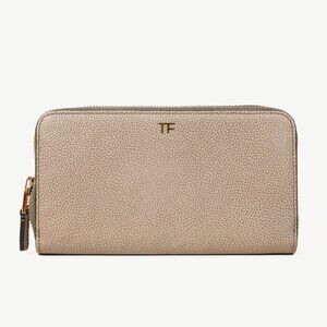 Tom Ford Zip Around Long Grey Pebbled Leather Wallet